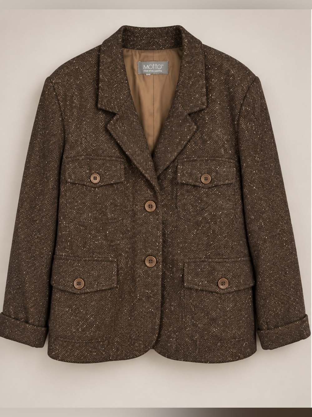 MOTTO Chocolate Brown Tweed Pocket Blazer